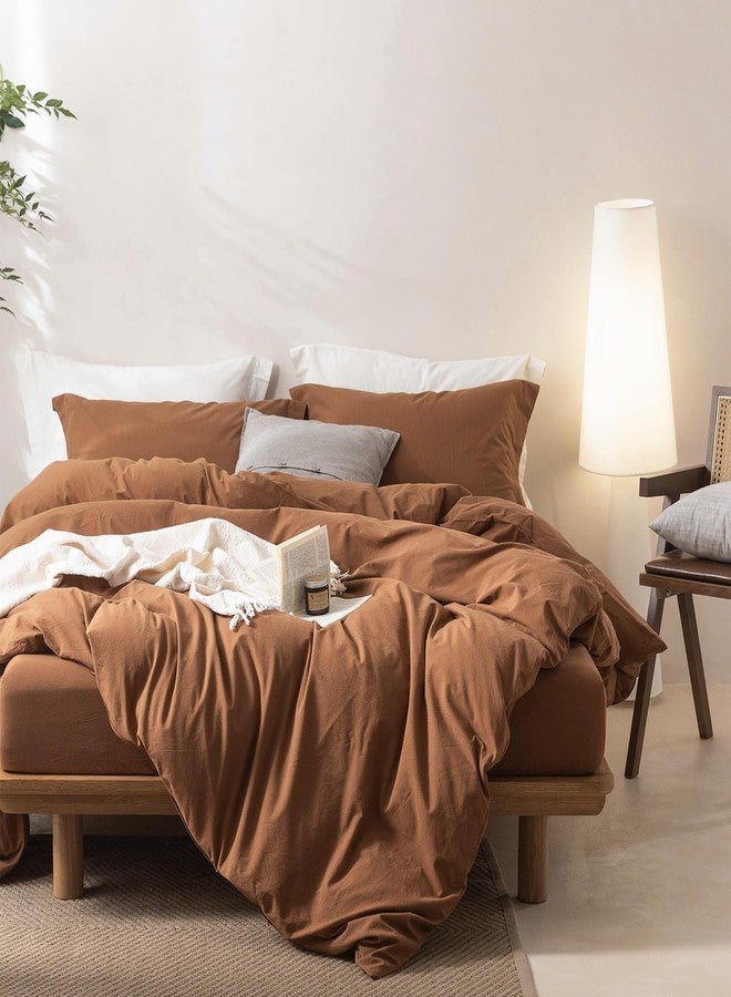 BDEAR Linen Feel Dark Orange Duvet Cover King Size 104'' W x 90'' L, Percale 100% Washed Cotton Duvet Cover with Zipper Closure Plus 2 Pillowcases, Oeko TEX Standard 100 Certificated - Image 4