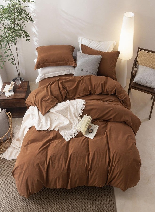 BDEAR Linen Feel Dark Orange Duvet Cover King Size 104'' W x 90'' L, Percale 100% Washed Cotton Duvet Cover with Zipper Closure Plus 2 Pillowcases, Oeko TEX Standard 100 Certificated - Image 5