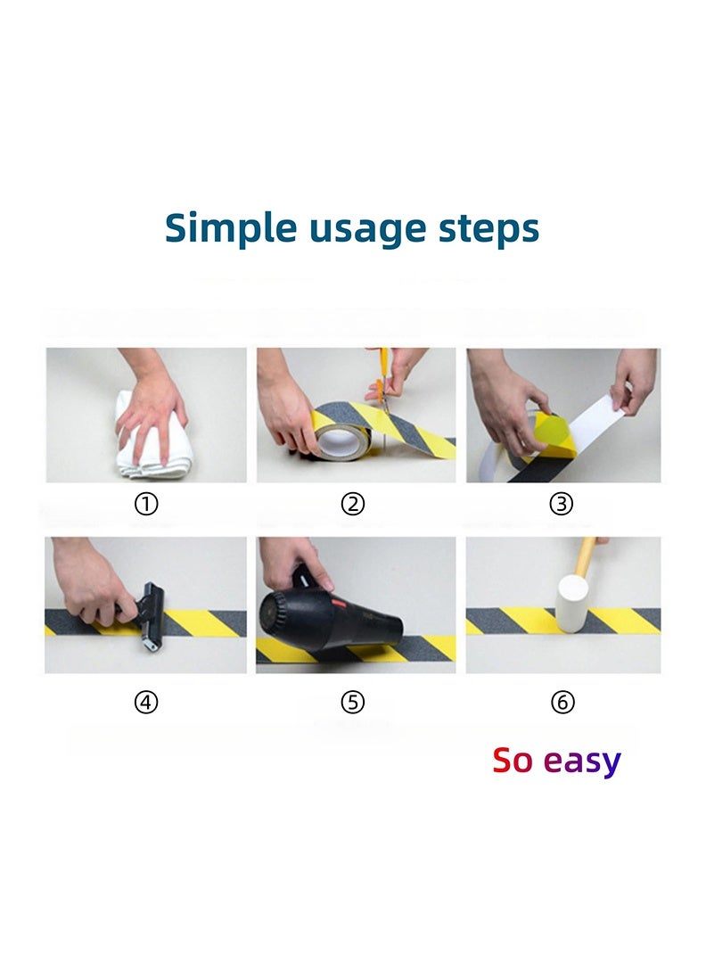 شريط مضاد للانزلاق عبوة من 2 لفافة، مقاس 5 سم × 5 أمتار، شريط حبيبي مانع للانزلاق، شريط قبضة لاصق متين للسلالم، شريط أمان عالي الجر، شرائط PVC مقاومة للماء للدرجات، للاستخدام الداخلي والخارجي (أسود) - Image 5