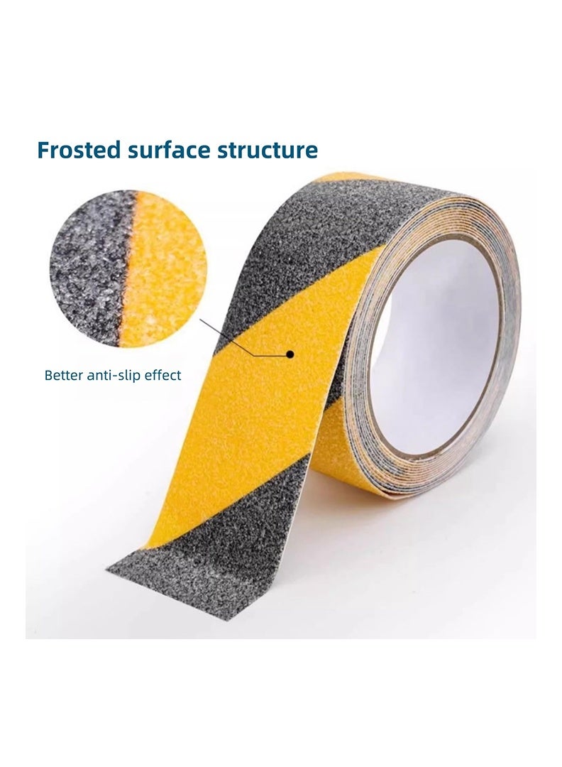 شريط مضاد للانزلاق عبوة من 2 لفافة، مقاس 5 سم × 5 أمتار، شريط حبيبي مانع للانزلاق، شريط قبضة لاصق متين للسلالم، شريط أمان عالي الجر، شرائط PVC مقاومة للماء للدرجات، للاستخدام الداخلي والخارجي (أسود) - Image 4
