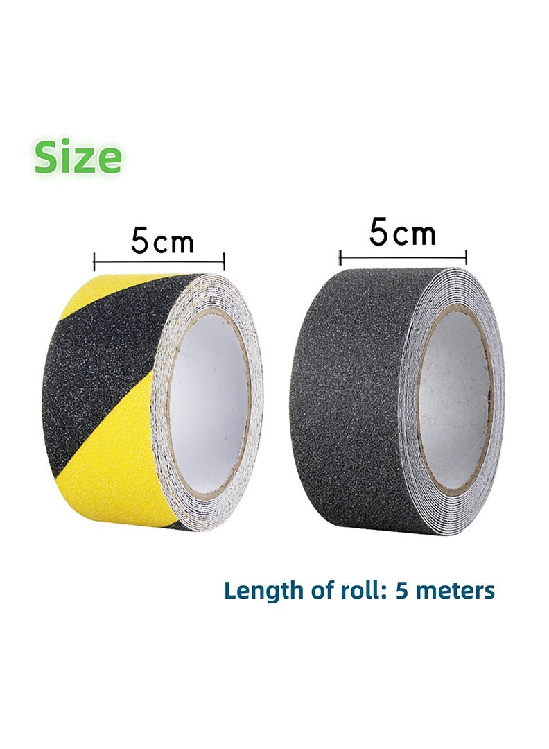 شريط مضاد للانزلاق عبوة من 2 لفافة، مقاس 5 سم × 5 أمتار، شريط حبيبي مانع للانزلاق، شريط قبضة لاصق متين للسلالم، شريط أمان عالي الجر، شرائط PVC مقاومة للماء للدرجات، للاستخدام الداخلي والخارجي (أسود) - Image 2
