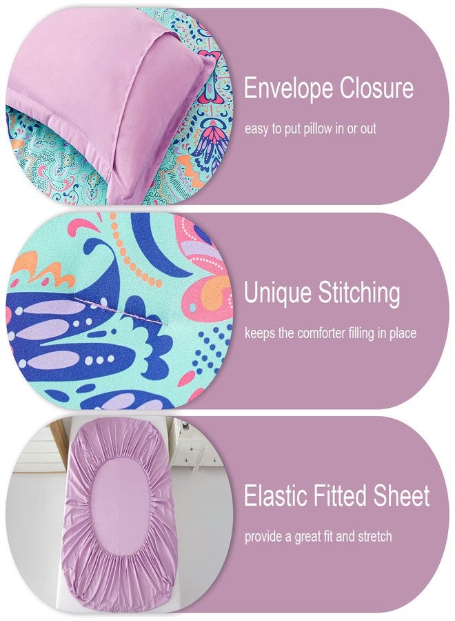 DHSFKBE Queen Comforter Set, 7 Piece Bed in a Bag, Boho Aqua and Lilac Damask Medallion Print Comforter with Sheets, Soft Microfiber Complete Bedding Set for All Season (Aqua, Queen) - Image 4