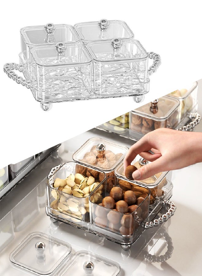 Bukela 4 Snack Serving Tray With Lid, Candy And Nut Serving Container Set, Dried Fruit Plate Plastic Appetizer Platter Relish Storage Organizer Cosmetic Storage Boxes Plate Food Display Bowls Clear 27.5x18.5x11 cm - Image 1