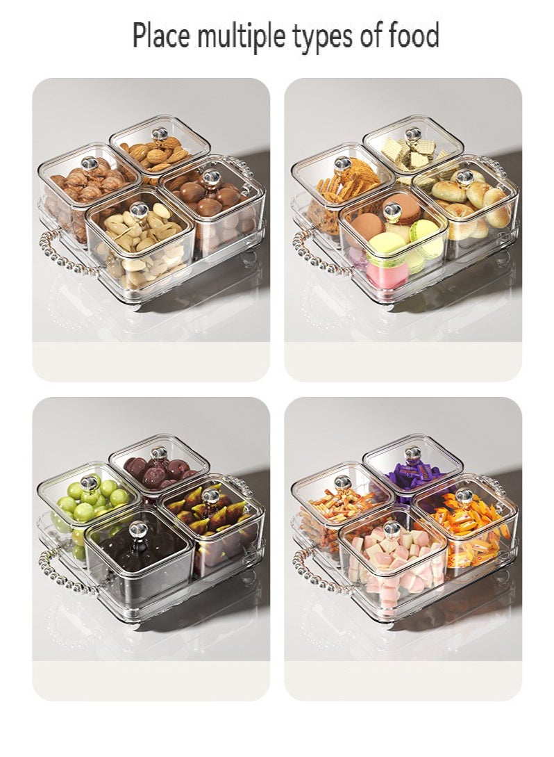 Bukela 4 Snack Serving Tray With Lid, Candy And Nut Serving Container Set, Dried Fruit Plate Plastic Appetizer Platter Relish Storage Organizer Cosmetic Storage Boxes Plate Food Display Bowls Clear 27.5x18.5x11 cm - Image 3
