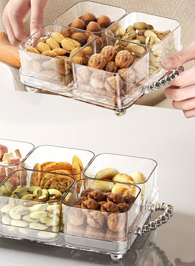 Bukela 4 Snack Serving Tray With Lid, Candy And Nut Serving Container Set, Dried Fruit Plate Plastic Appetizer Platter Relish Storage Organizer Cosmetic Storage Boxes Plate Food Display Bowls Clear 27.5x18.5x11 cm - Image 4