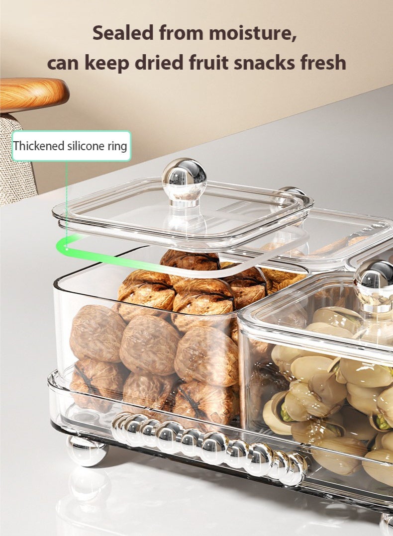Bukela 4 Snack Serving Tray With Lid, Candy And Nut Serving Container Set, Dried Fruit Plate Plastic Appetizer Platter Relish Storage Organizer Cosmetic Storage Boxes Plate Food Display Bowls Clear 27.5x18.5x11 cm - Image 2