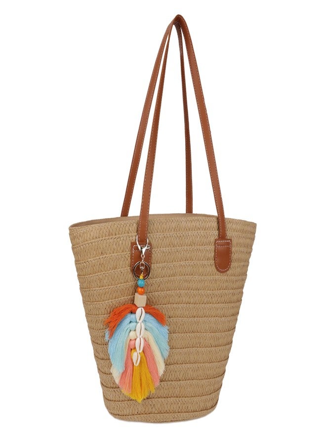 Youjaree Straw Beach Bags for Women Summer Beach Tote Bag Woven Shoulder Handbag Purse with Tassel (Brown-Style-3) - Image 1