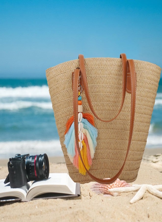 Youjaree Straw Beach Bags for Women Summer Beach Tote Bag Woven Shoulder Handbag Purse with Tassel (Brown-Style-3) - Image 3