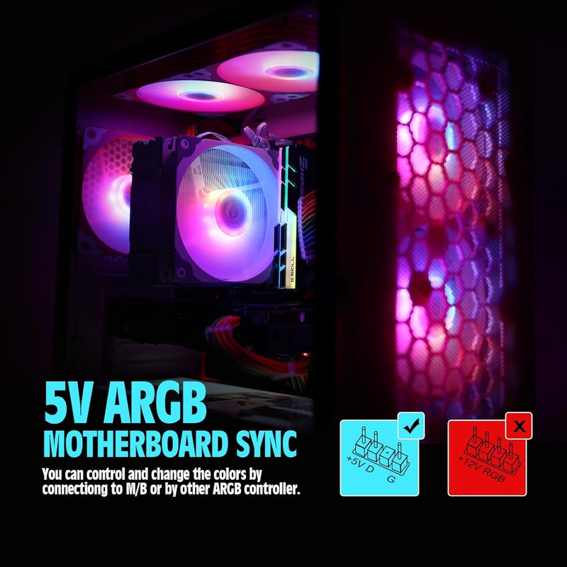 Vetroo فينترو مجموعة 3 مراوح علبة كمبيوتر 120 مم RGB قابلة للعنونة ومراوح تبريد PWM عالية الأداء مع محور تحكم - أسود - Image 4