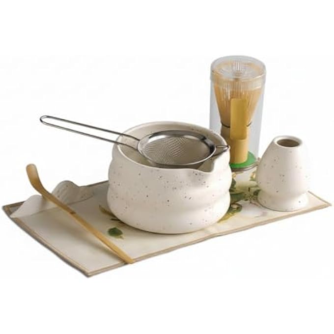 NALACAL 7Pcs Matcha Whisk Set Ceramic Matcha Set For Beginners 18Oz Matcha Bowl With Spout Bamboo Whisk Holder SifterTea Towel  Complete Gift For Matcha Lovers Japanese Tea Ceremony White - Image 1