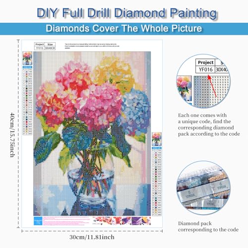 BWFY 12 Pack Flowers Diamond Art Kits Packs for Adults 5D Diamond Painting Kit Sets with Tools for Beginners DIY Full Drill Diamonds Paintings Crafts Gem Art by Number Gift Home Wall Decor 12x16 Inch - Image 3