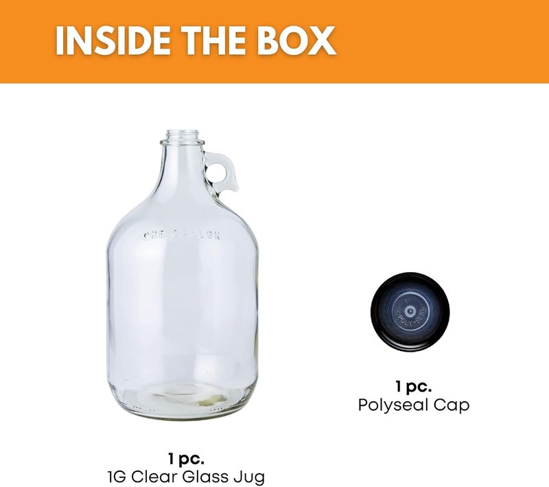 FastRack Glass Water Bottle Includes 38 mm Polyseal Cap, 1 gallon Capacity, Clear - Image 1