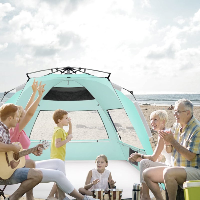 Oileus XX-Large Beach Tent Sun Shelter for 5-6 Person Portable Sun Shade Instant Pop Up Tent for Beach with Carrying Bag, Stakes, 6 Sand Pockets, Anti UV for Fishing Hiking Camping Blue - Image 2