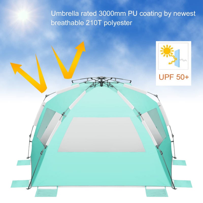 Oileus XX-Large Beach Tent Sun Shelter for 5-6 Person Portable Sun Shade Instant Pop Up Tent for Beach with Carrying Bag, Stakes, 6 Sand Pockets, Anti UV for Fishing Hiking Camping Blue - Image 4