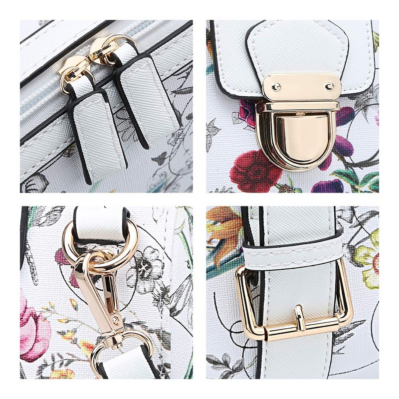 Dasein Women Barrel Handbags Purses Fashion Satchel Bags Top Handle Shoulder Bags Vegan Leather Work Bag Tote (White Flower) - Image 3