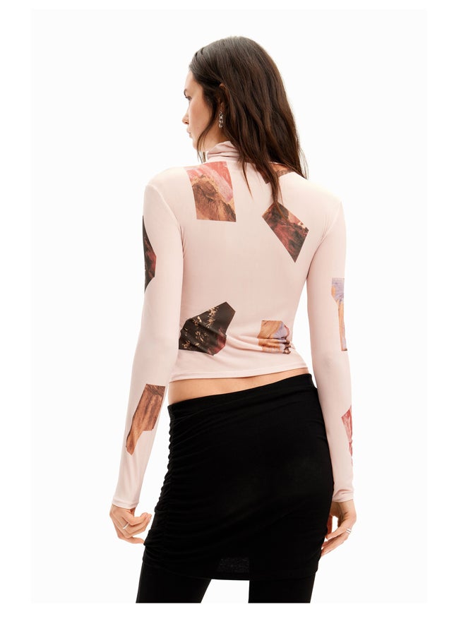 DESIGUAL - Slim high neck collage T-shirt - Image 1