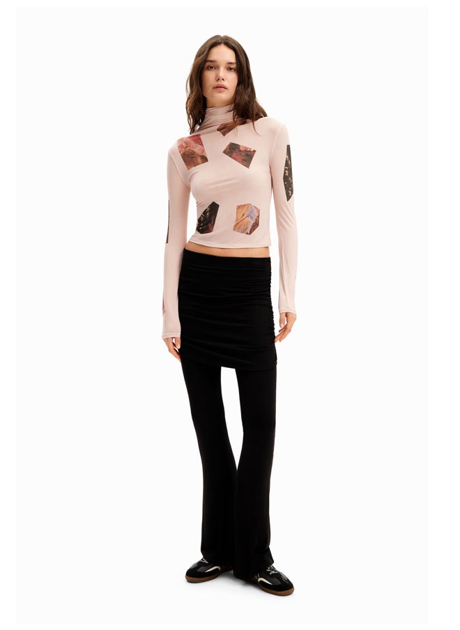DESIGUAL - Slim high neck collage T-shirt - Image 1