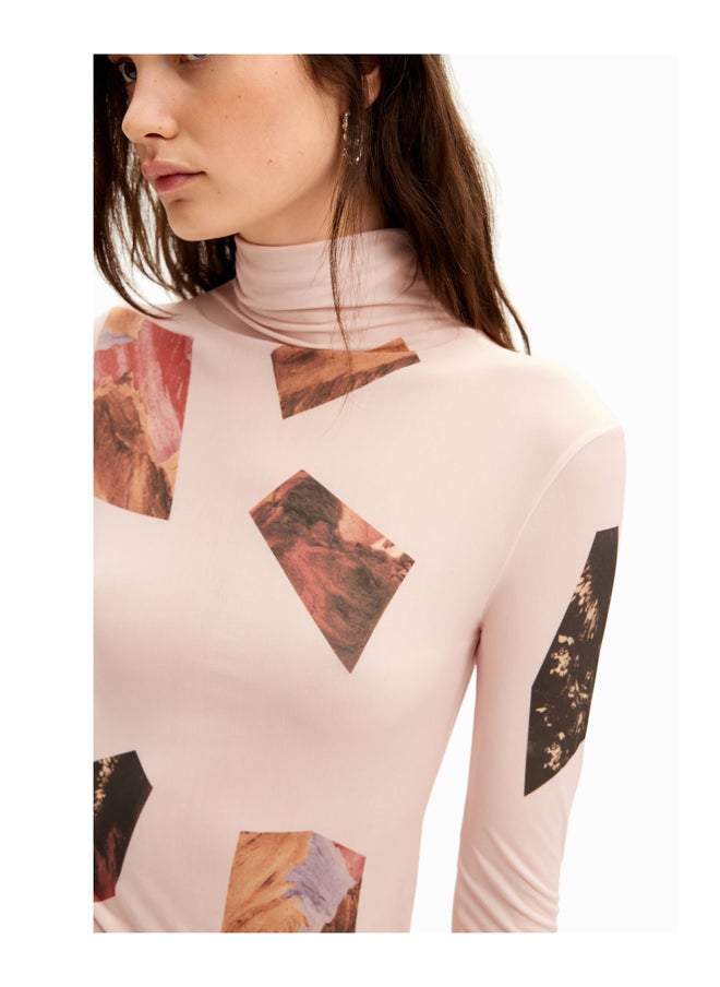 DESIGUAL - Slim high neck collage T-shirt - Image 1