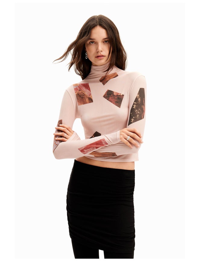 DESIGUAL - Slim high neck collage T-shirt - Image 1