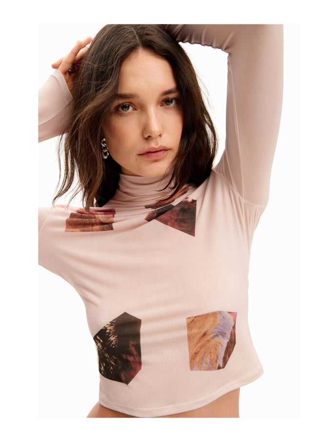 DESIGUAL - Slim high neck collage T-shirt - Image 1