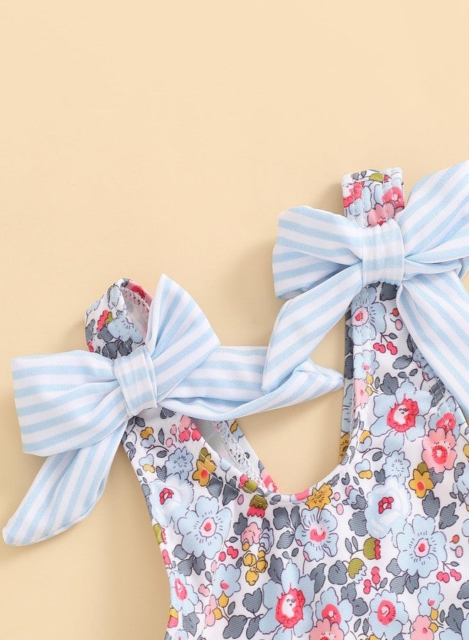 Yccutest Toddler Girl Bathing Suits Baby Bikini Swimsuit Girls Two Piece Bow Tank Top Shorts Swim Suit Baby Girls' Swimwear (Blue Floral,3-6 Months) - Image 2