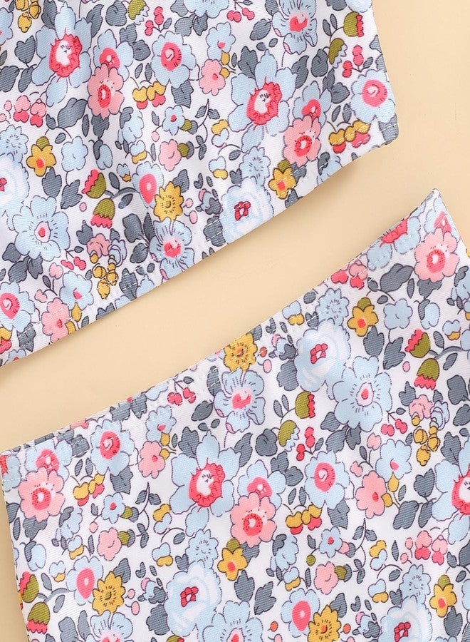 Yccutest Toddler Girl Bathing Suits Baby Bikini Swimsuit Girls Two Piece Bow Tank Top Shorts Swim Suit Baby Girls' Swimwear (Blue Floral,3-6 Months) - Image 5