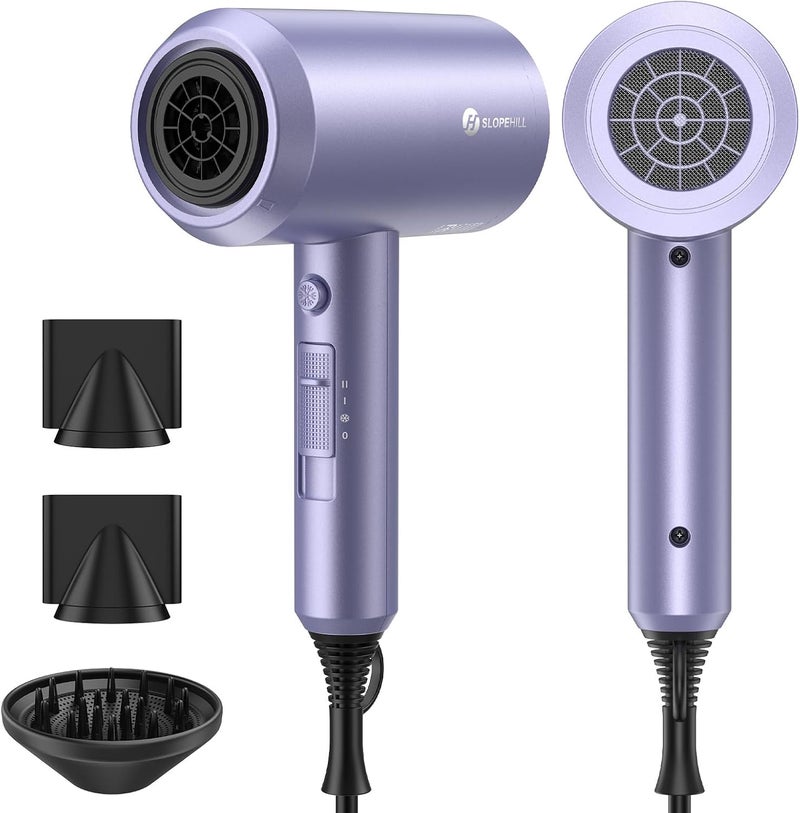 SLOPEHILL Professional Ionic Hair Dryer, Powerful 1800W Fast Drying Low Noise Blow Dryer with 2 Concentrator Nozzle 1 Diffuser Attachments for Home Salon Travel (Lavender) - Image 1