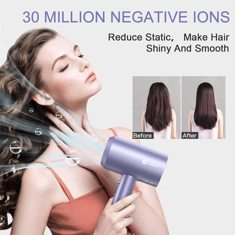 SLOPEHILL Professional Ionic Hair Dryer, Powerful 1800W Fast Drying Low Noise Blow Dryer with 2 Concentrator Nozzle 1 Diffuser Attachments for Home Salon Travel (Lavender) - Image 5