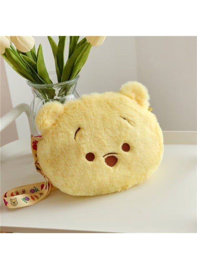 Children's Plush Cartoon Bag Girl's Cute Little Girl Crossbody Bag Cartoon Plush Childlike Coin Purse Bag-Specifications:Pooh Round Bun  - Image 1