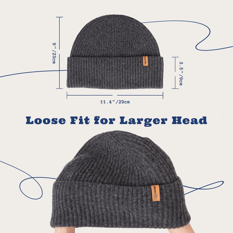 ACUSHLA 100% Merino Wool Cuff Beanie for Men & Women Loose Fit Knitted Winter Hat for Big Head Unisex Watch Cap Skull Wrap for Cold Weather, XL- XXL Dark Grey - Image 4