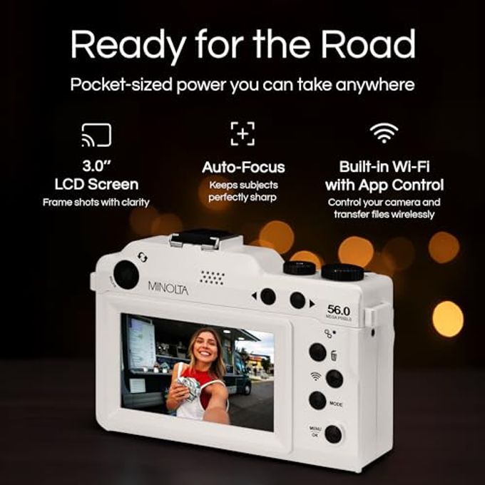 Minolta Digital Camera  56Mp Photos, 4K 60Fps Video, Dual-Lens Selfie Design, 18X Zoom, Wi-Fi, Raw/Jpeg Capture, 3 Lcd, Compact Travel Camera (Gray) - Image 3