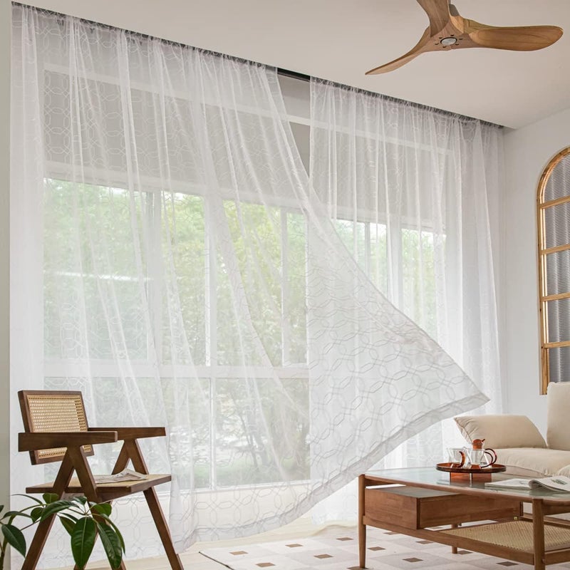 PHILEASY Window Art Three-Dimensional Embroider Heptagon Sheer Curtains 72 Inches Length 52 Inche Width 2 Panels Sheer Curtain Transparent Basic Rod Pocket for Bedroom Living Room Children Room - Image 3