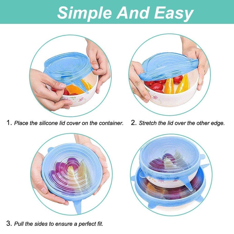 PATTAR Microwave Safe Silicone Stretch Lids reuseable Flexible Covers for Rectangle, Round, Square Bowls, Dishes, Plates, Cans, Jars, Glassware and Mugs (Free Size_Multicolor) (SE OF 6) - Image 5