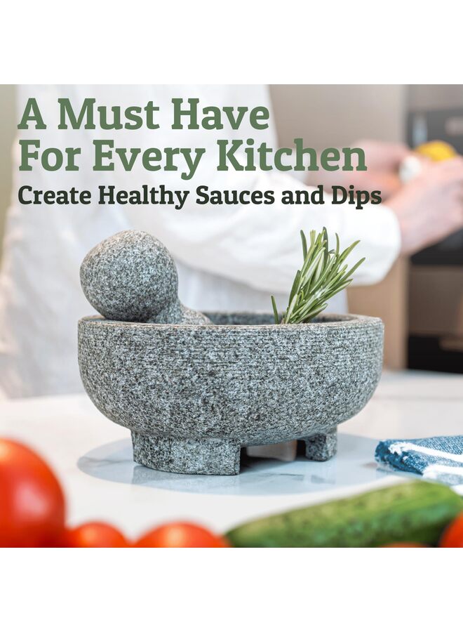 يُسلِّم مجموعة هاون ومدقة، 7.8 بوصة من الجرانيت الطبيعي للتوابل ومعاجين التوابل - وعاء هاون ومدقة لصلصة الجواكامولي الطازجة والبيستو - Image 2