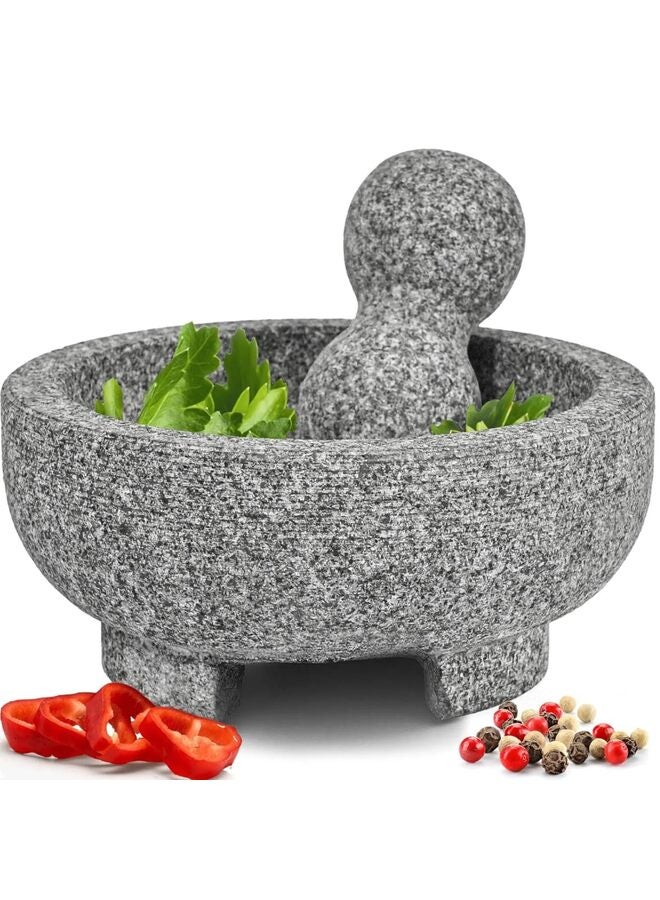 يُسلِّم مجموعة هاون ومدقة، 7.8 بوصة من الجرانيت الطبيعي للتوابل ومعاجين التوابل - وعاء هاون ومدقة لصلصة الجواكامولي الطازجة والبيستو - Image 1