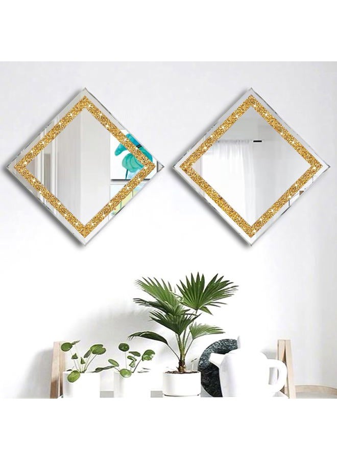 ZOLAPI 2PCS Crystal Rhinestone Diamond Wall Mirror.Brilliant Hand-Spliced Glass Mirror.Gold Accent Decorative Mirror for Hallway/Bathroom/Bedroom（12”x12”） - Image 3