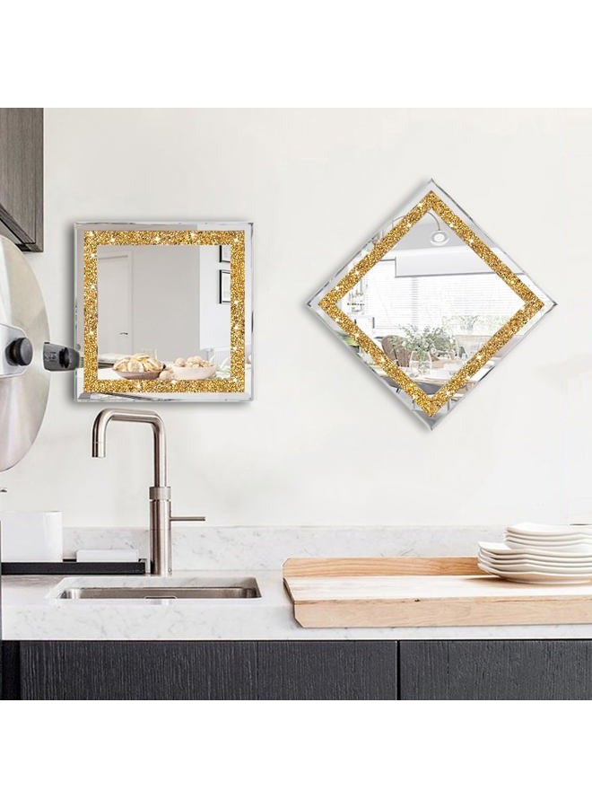 ZOLAPI 2PCS Crystal Rhinestone Diamond Wall Mirror.Brilliant Hand-Spliced Glass Mirror.Gold Accent Decorative Mirror for Hallway/Bathroom/Bedroom（12”x12”） - Image 4