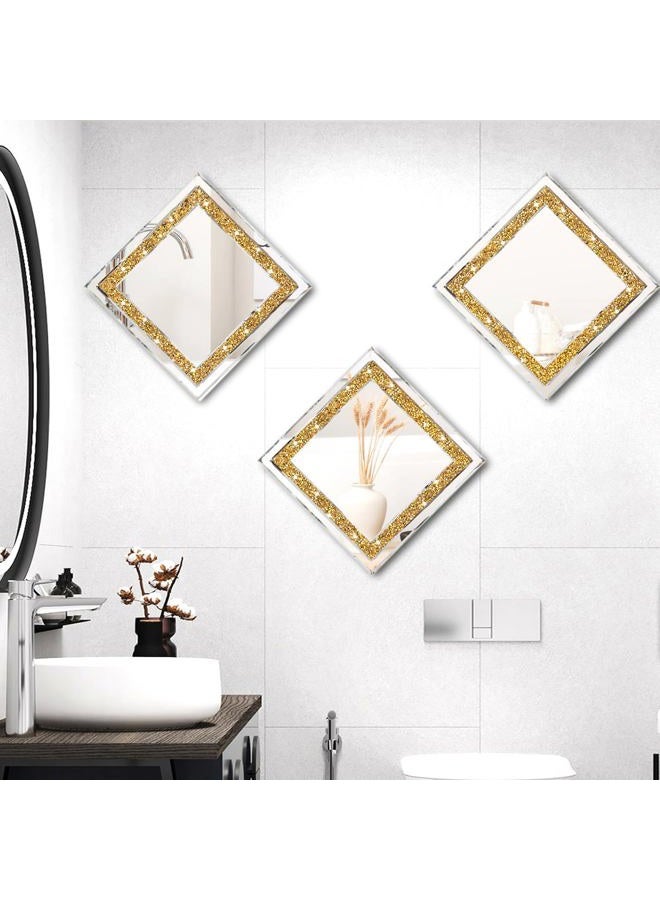 ZOLAPI 2PCS Crystal Rhinestone Diamond Wall Mirror.Brilliant Hand-Spliced Glass Mirror.Gold Accent Decorative Mirror for Hallway/Bathroom/Bedroom（12”x12”） - Image 5