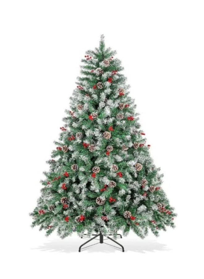 شجرة اصطناعية ثلجية بطول 240 سم، أشجار اصطناعية مغطاة بالثلج مع أقماع الصنوبر والتوت المزينة مسبقًا، 1200 طرف فرع متجمد - Image 1