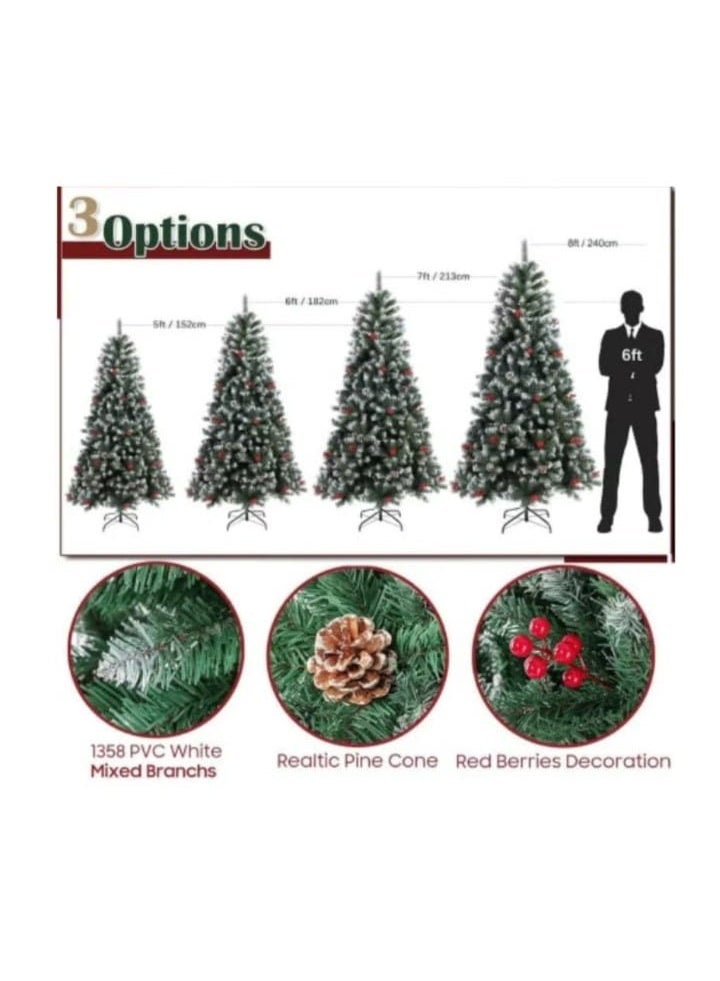 شجرة اصطناعية ثلجية بطول 240 سم، أشجار اصطناعية مغطاة بالثلج مع أقماع الصنوبر والتوت المزينة مسبقًا، 1200 طرف فرع متجمد - Image 3