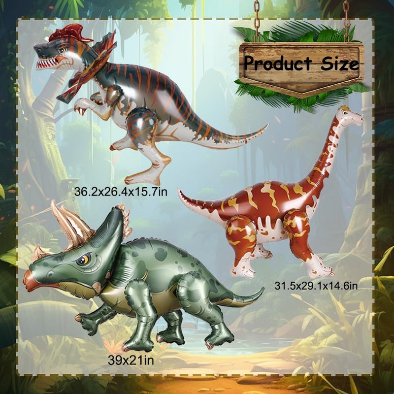 EASUTE 38inch Large Dinosaur Balloons, 3pcs Dinosaur Birthday Decorations Self Standing Triceratops Brachiosaurus Double-crowned Dragon Balloons for Birthday Party Decoration Kit Party Supplies - Image 2