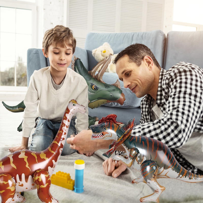 EASUTE 38inch Large Dinosaur Balloons, 3pcs Dinosaur Birthday Decorations Self Standing Triceratops Brachiosaurus Double-crowned Dragon Balloons for Birthday Party Decoration Kit Party Supplies - Image 5