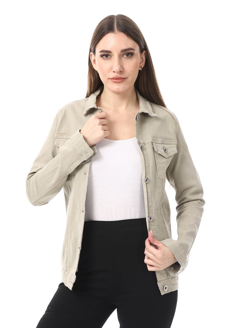 Andora Onyx Beige Gabardine Casual Jacket_Beige - Image 1
