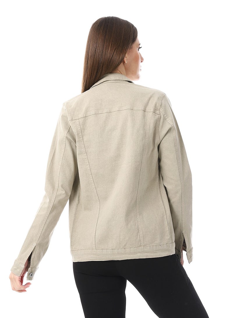 Andora Onyx Beige Gabardine Casual Jacket_Beige - Image 3