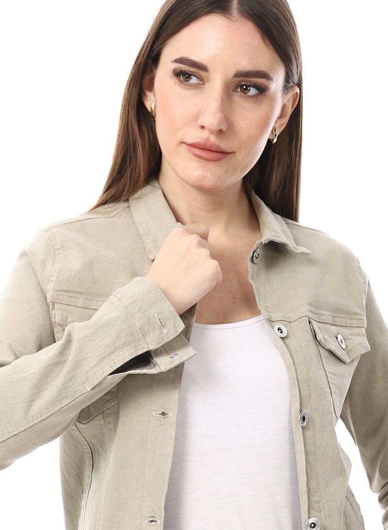 Andora Onyx Beige Gabardine Casual Jacket_Beige - Image 4