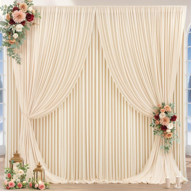 PARTISKY 16x10FT Champagne Backdrop Curtains for Wedding Parties, Wrinkle Free Polyester Photography Backdrop Drapes for Wedding Baby Shower Birthday Parties Stage Background Stand Decorations 4x10ft,4 Panels - Image 1