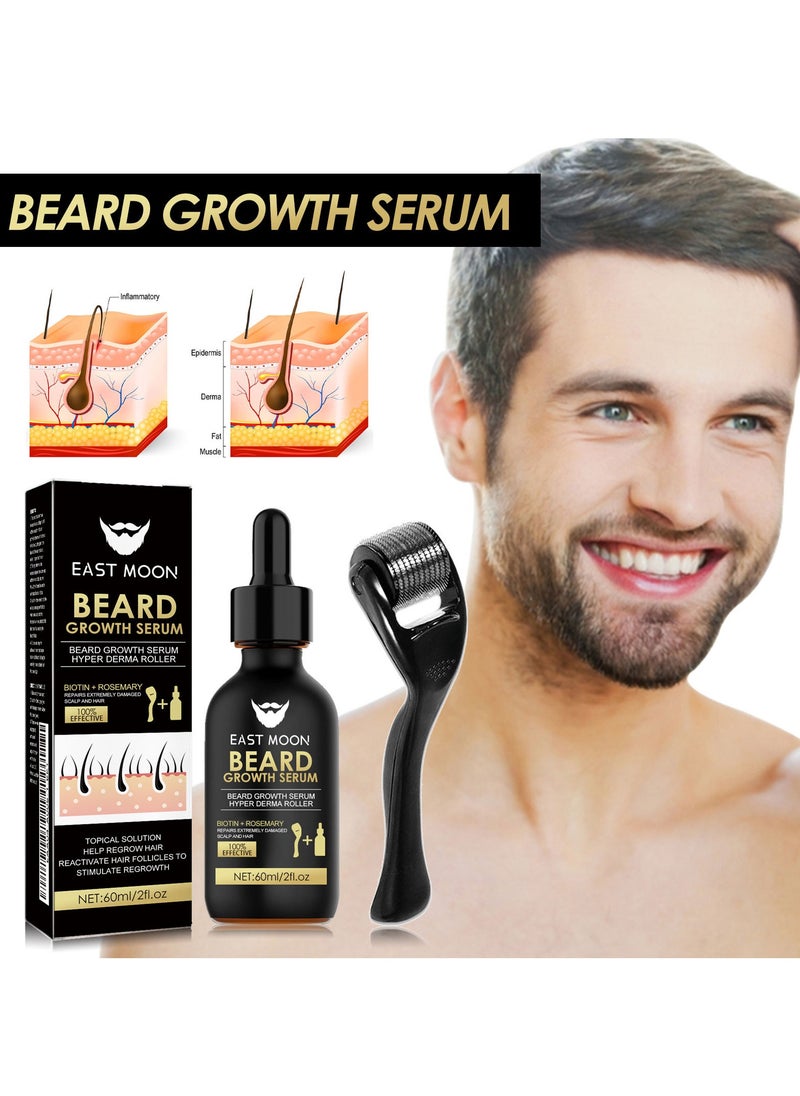 East Moon Men's Beard Thickening Care Set, Serum and Roller for Better Results  - Image 3