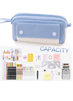 SYOSI Pencil Case, Large Capacity Pen Pencil Pouch Durable Bag, Portable Journaling Supplies with Easy Grip Handle, Marker Travel Simple Bag, School Office Aesthetic Organizer for Girls Adults(Blue)  - Image 3