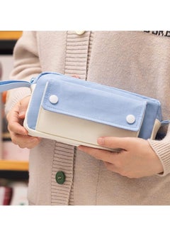 SYOSI Pencil Case, Large Capacity Pen Pencil Pouch Durable Bag, Portable Journaling Supplies with Easy Grip Handle, Marker Travel Simple Bag, School Office Aesthetic Organizer for Girls Adults(Blue)  - Image 2