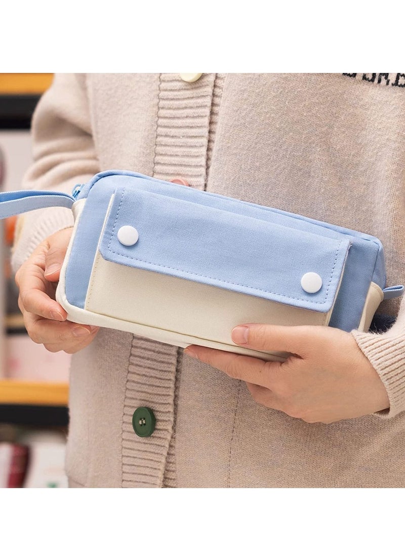 SYOSI - Pencil Case, Large Capacity Pen Pencil Pouch Durable Bag, Portable Journaling Supplies with Easy Grip Handle, Marker Travel Simple Bag, School Office Aesthetic Organizer for Girls Adults(Blue) - Image 1